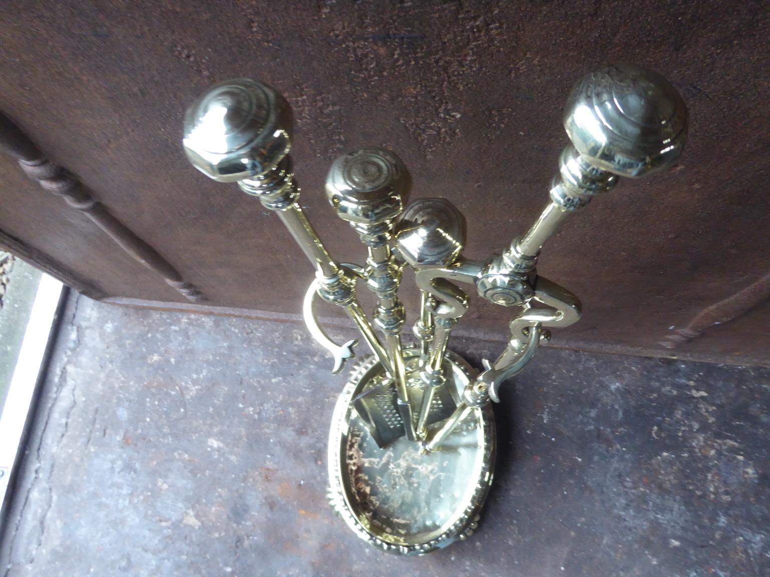 Set of Polished Brass Fireplace Tools, Victorian Companion Set, 19th Century 4