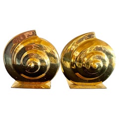 Vintage Set of Polished Brass Nautilus Shell Bookends