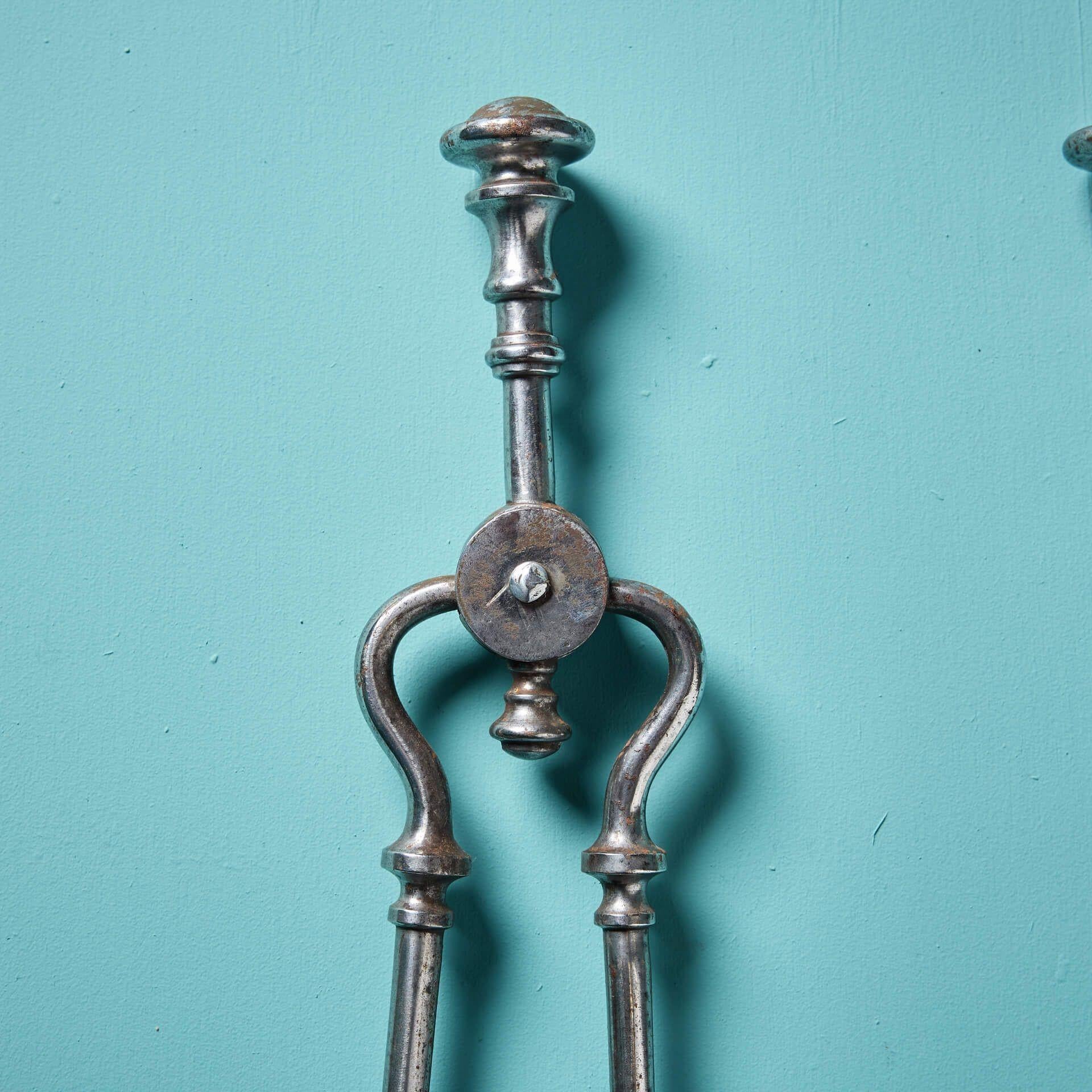 Inglese Set di attrezzi da fuoco in acciaio lucido del periodo Regency in vendita