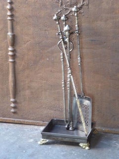 Set of Polished Steel Fireplace Tools, Victorian Companion Set, 19th Century