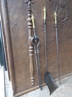 Set of Polished Steel Fireplace Tools, Victorian Companion Set, 19th Century
