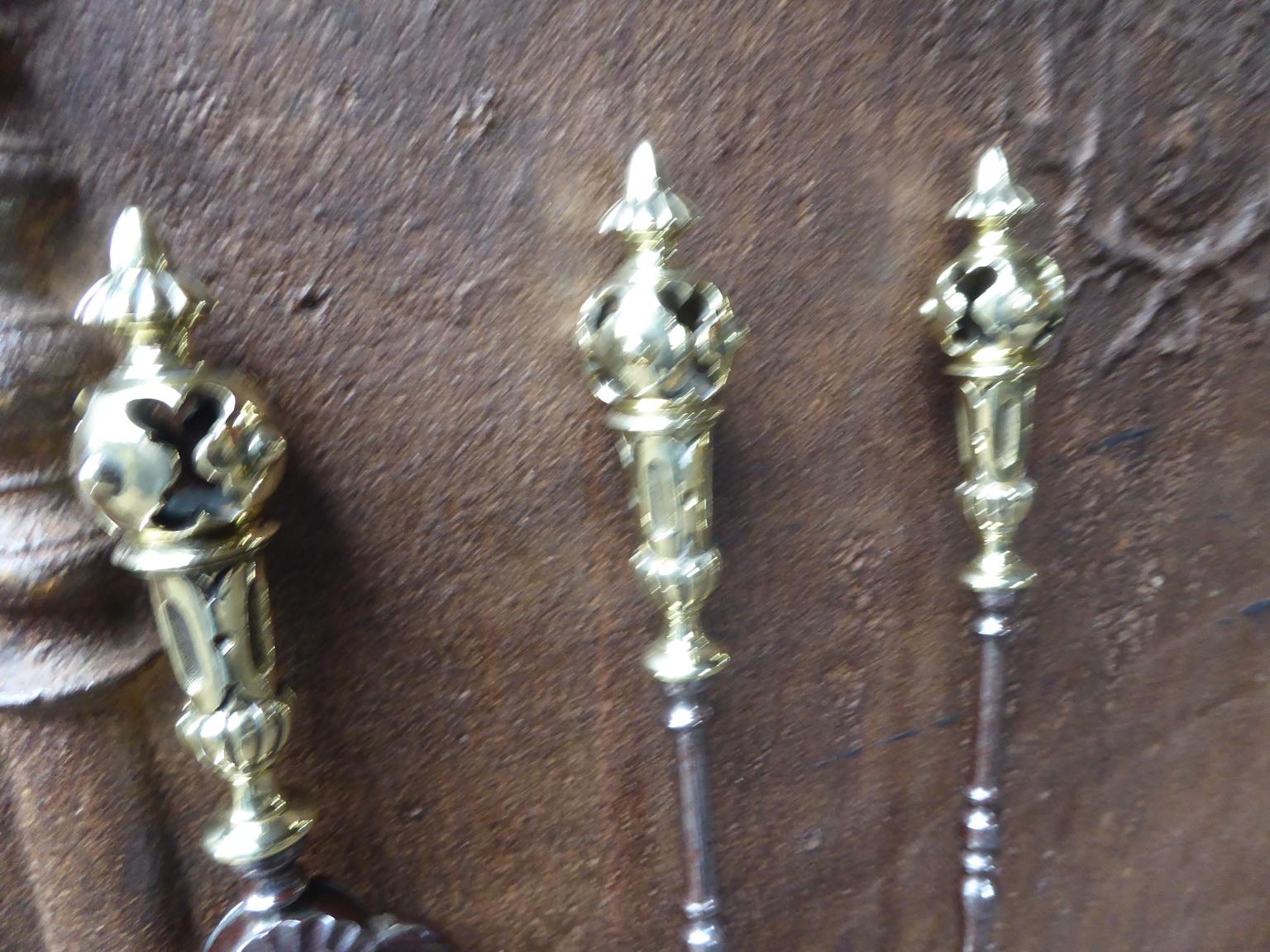 Set of Polished Steel Fireplace Tools, Victorian Companion Set, 19th Century 2