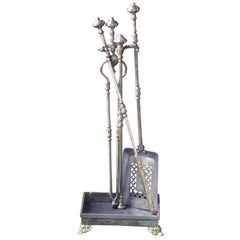 Set of Polished Steel Fireplace Tools, Victorian Companion Set, 19th Century