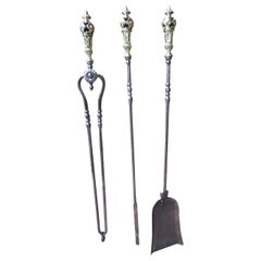 Set of Polished Steel Fireplace Tools, Victorian Companion Set, 19th Century