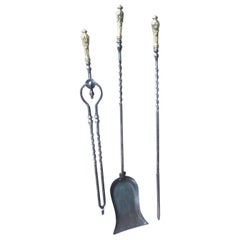 Set of Polished Steel Fireplace Tools, Victorian Companion Set, 19th Century