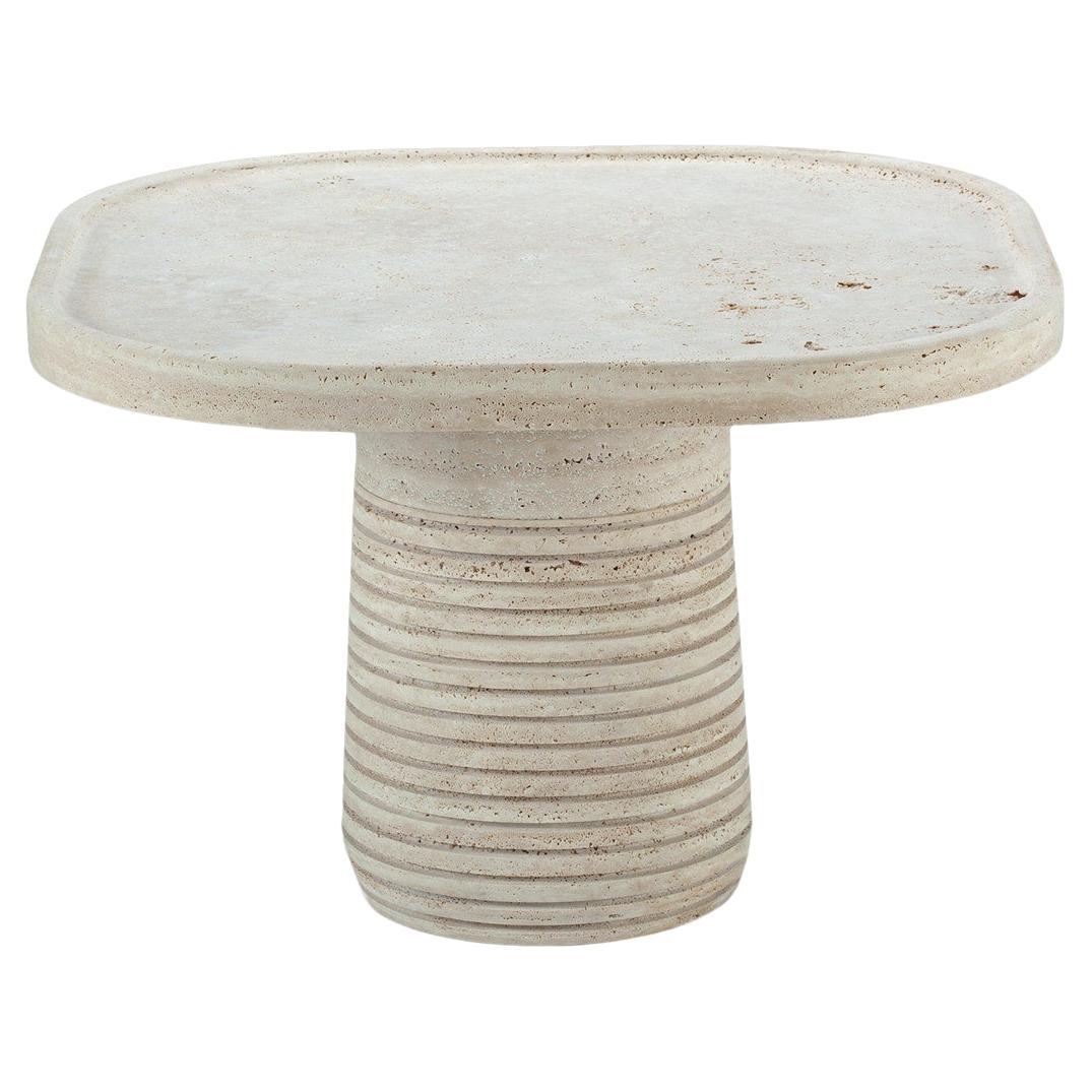 Set of Poppy Center Table and Side Table in Natural Travertine For Sale