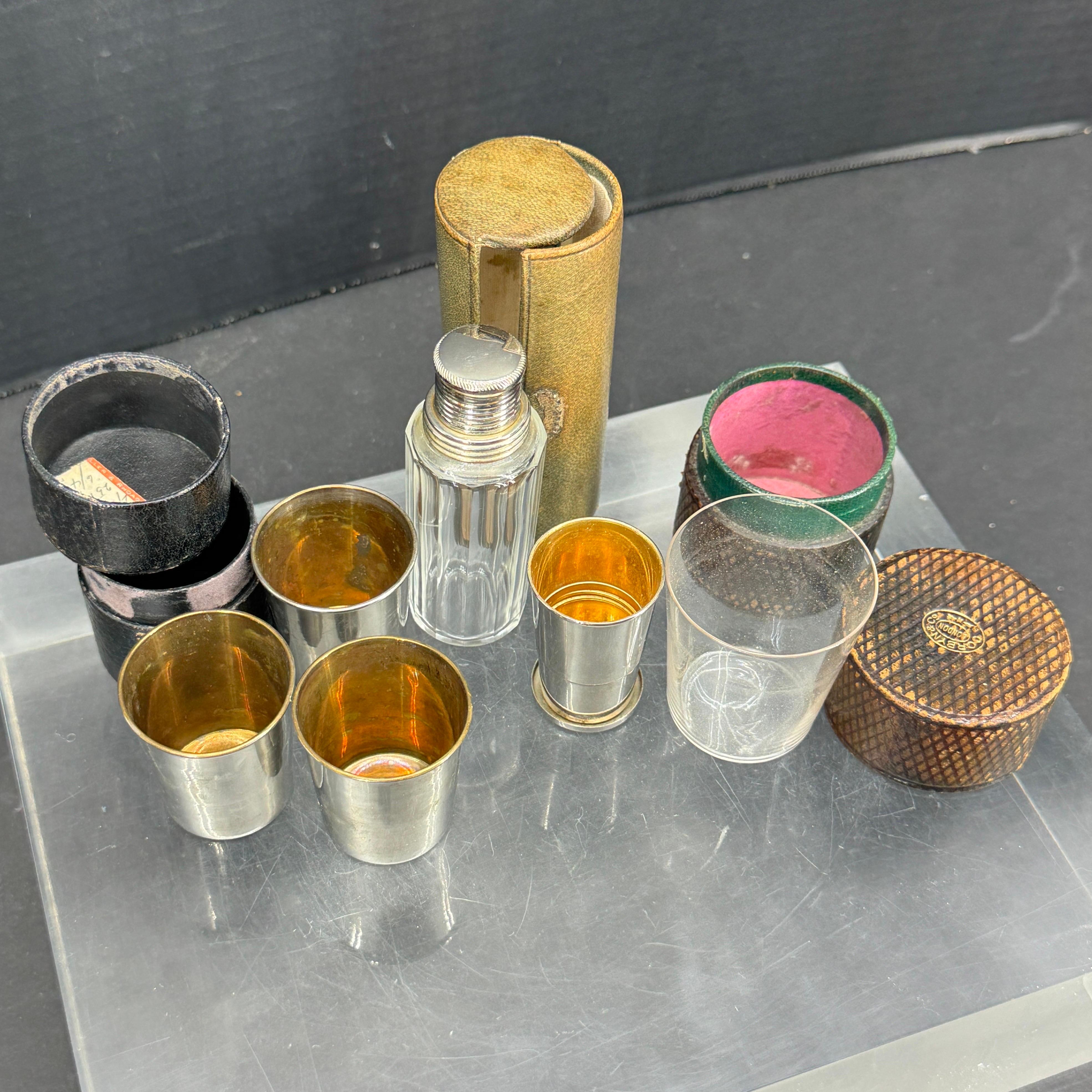 Set of Portable Hunting Whiskey Shot Glasses and Flask Collection For Sale 1