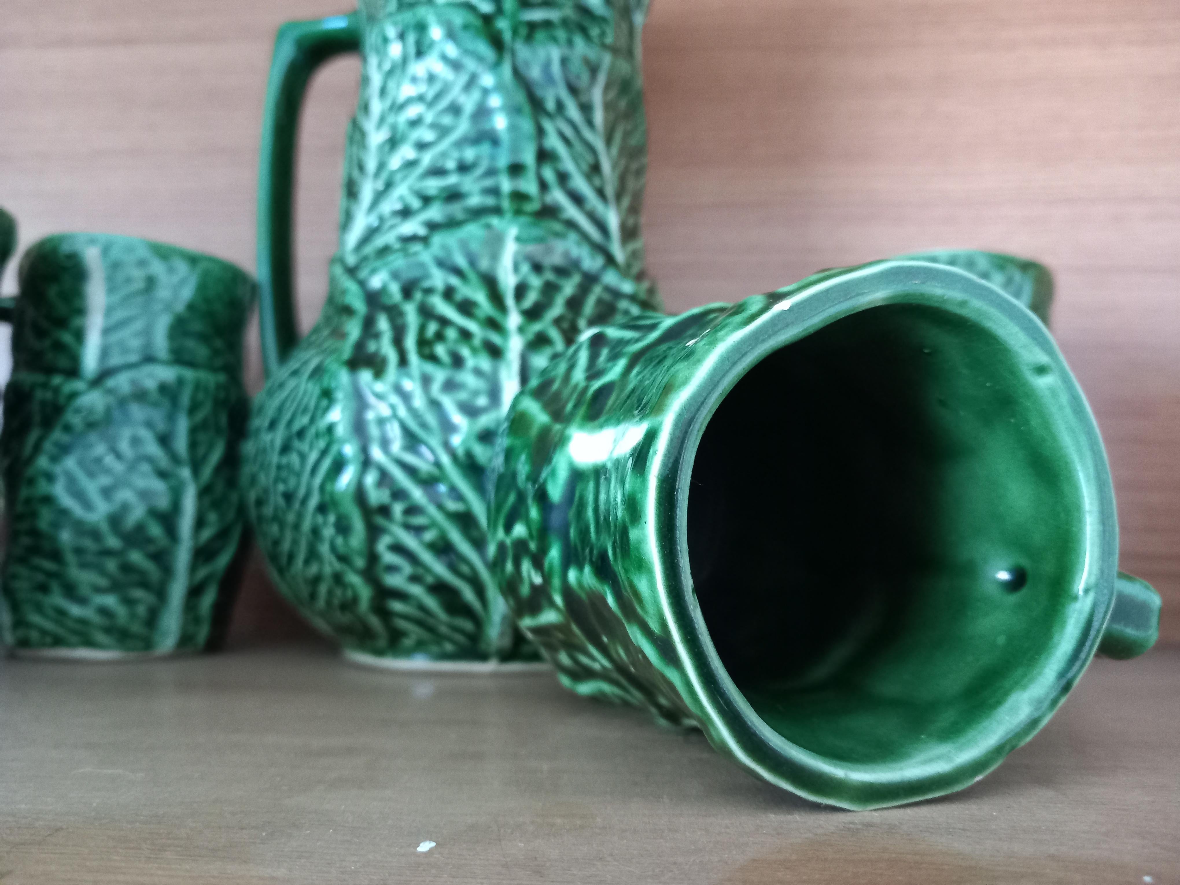 Set Majolica Ceramic Jug and 6 Mug Cups Shape of Cabbage(Price is for the set) For Sale 1