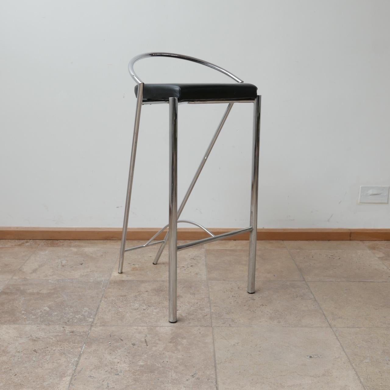 Set of Post Modern Chrome and Leather Bar Stools In Good Condition In London, GB