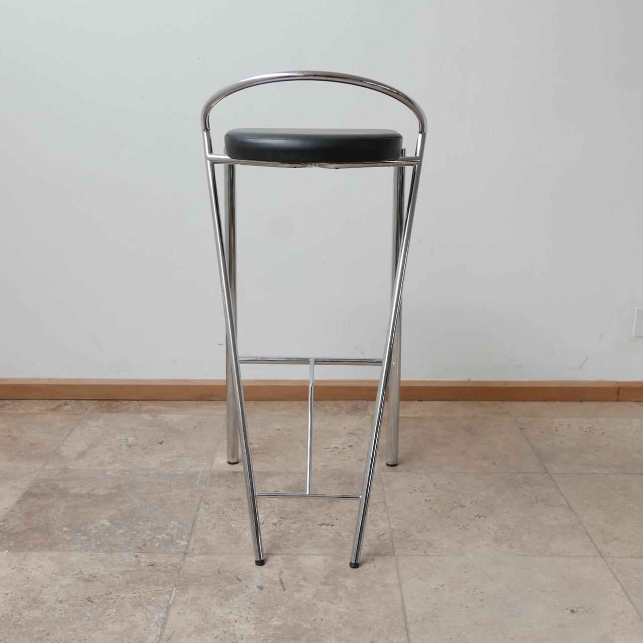 Late 20th Century Set of Post Modern Chrome and Leather Bar Stools