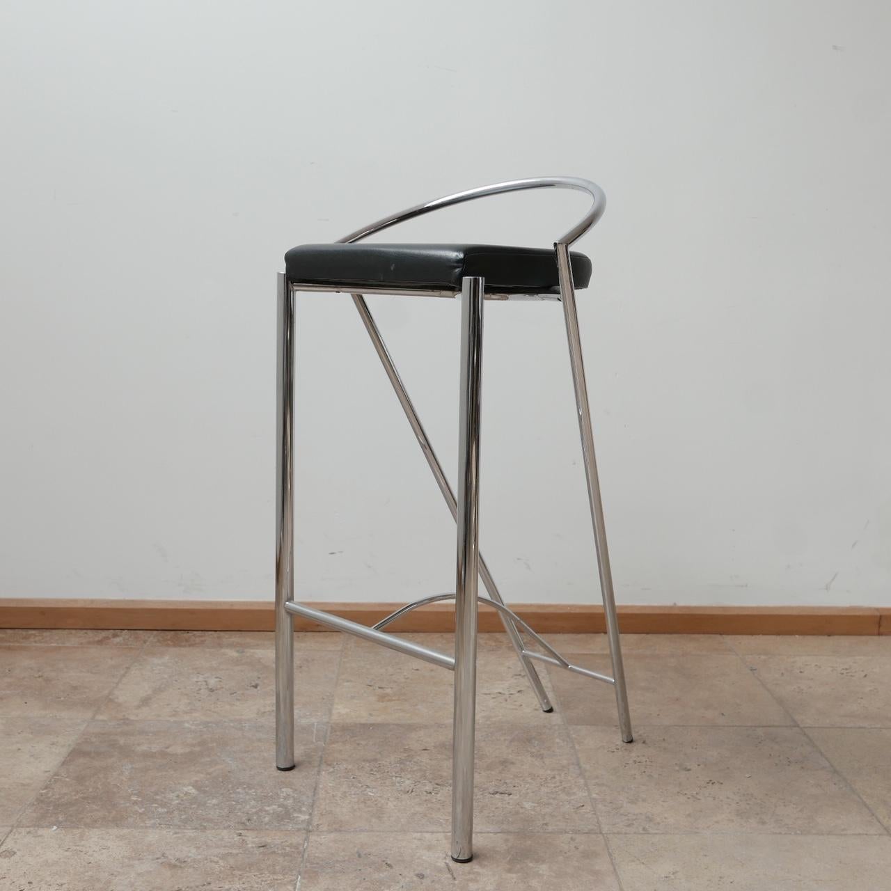 Set of Post Modern Chrome and Leather Bar Stools 2