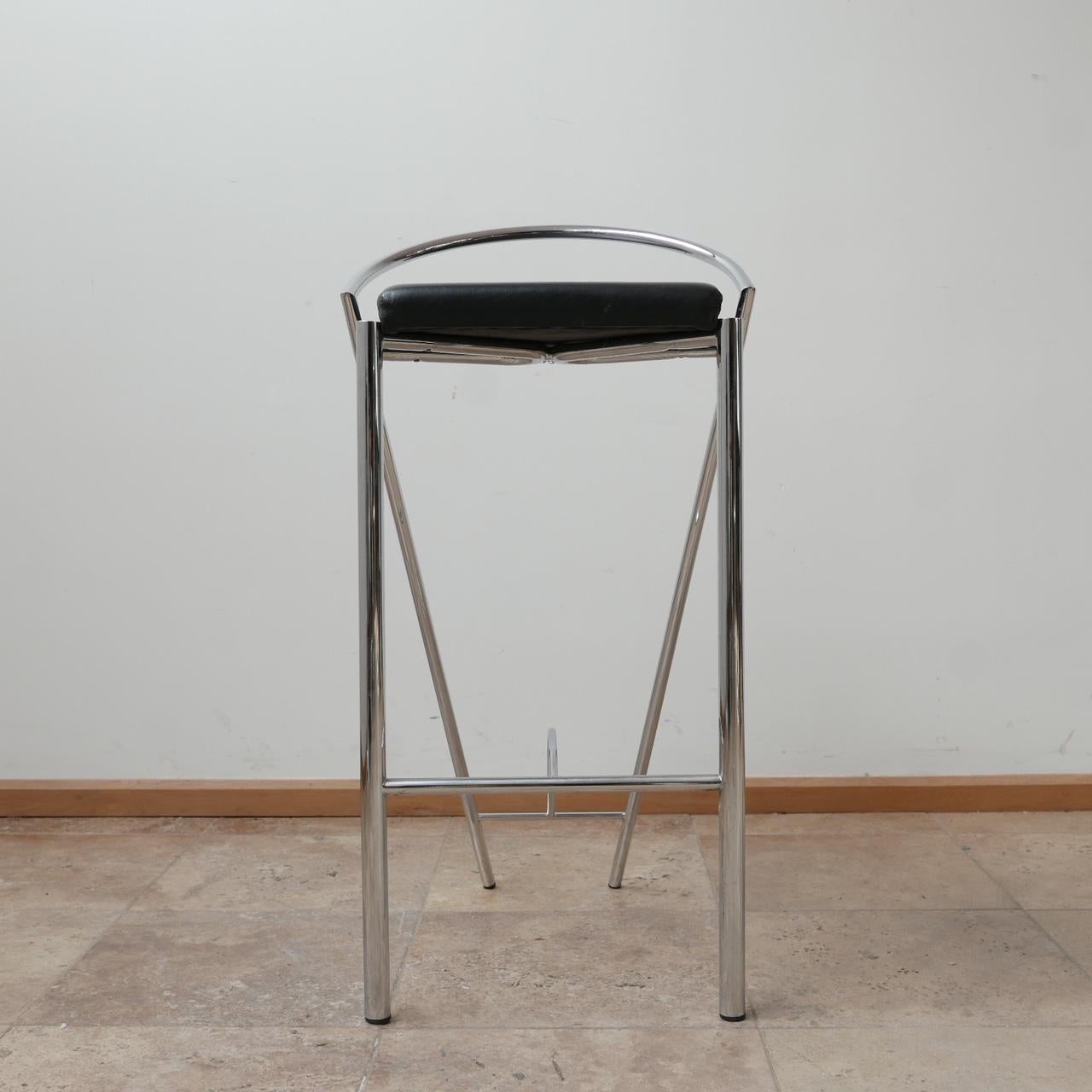 Set of Post Modern Chrome and Leather Bar Stools 3