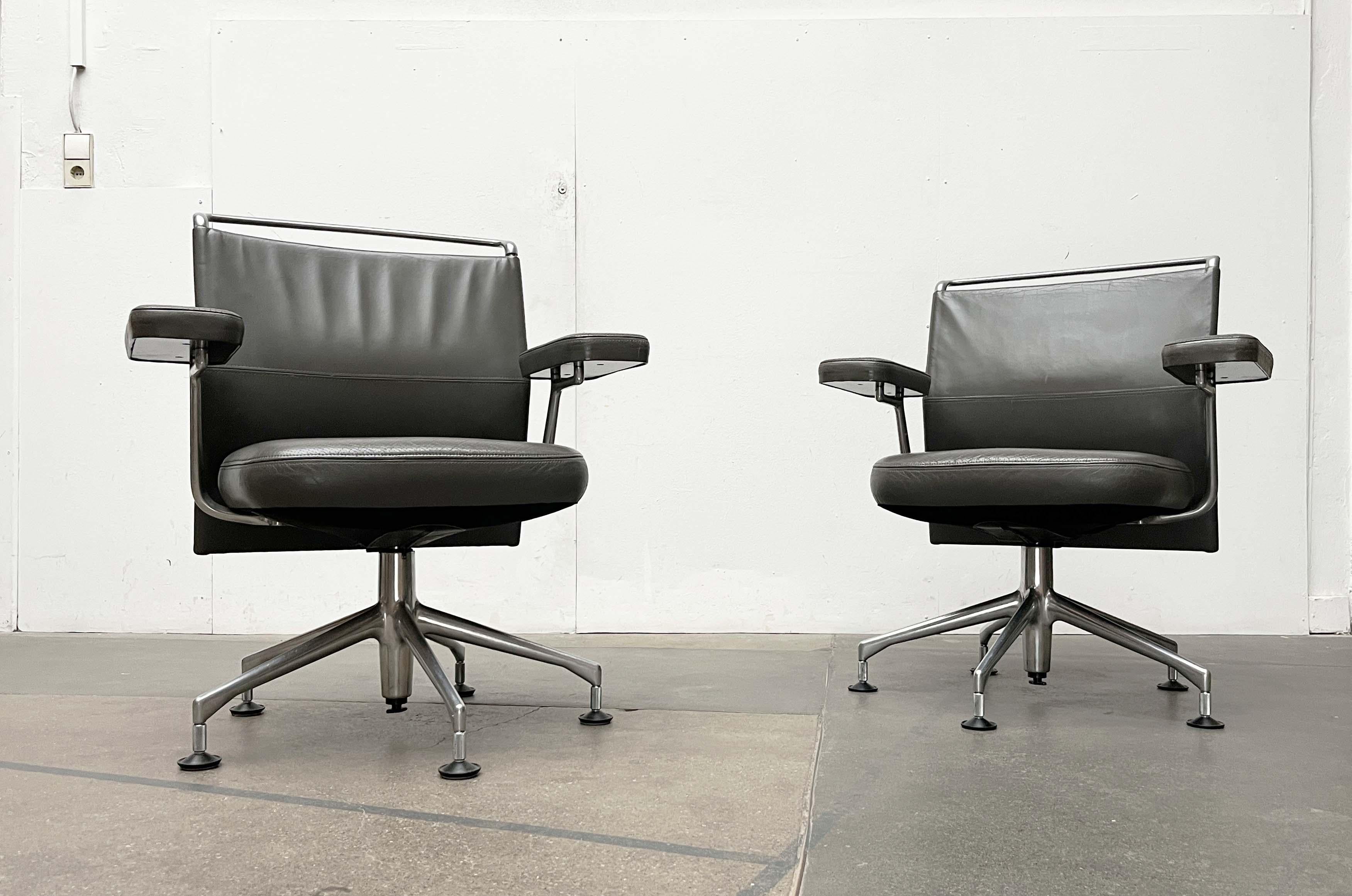 Metallo Set di poltrone girevoli postmoderne in pelle AC2 di Antonio Cittero per Vitra anni '90 in vendita