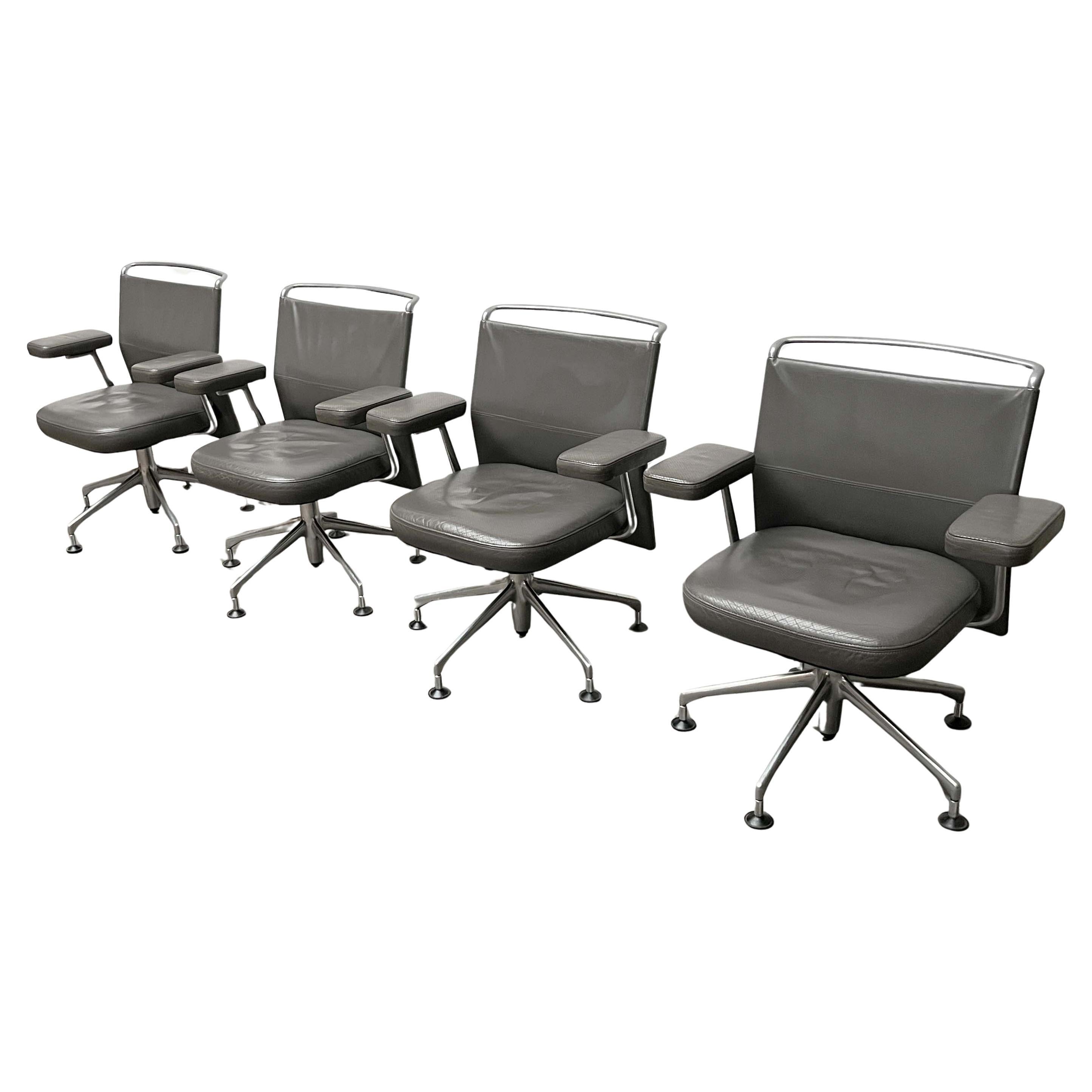 Set di poltrone girevoli postmoderne in pelle AC2 di Antonio Cittero per Vitra anni '90 in vendita