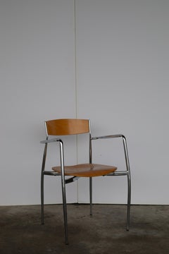 Set of Postmodern Chrome and Bentwood Armchairs