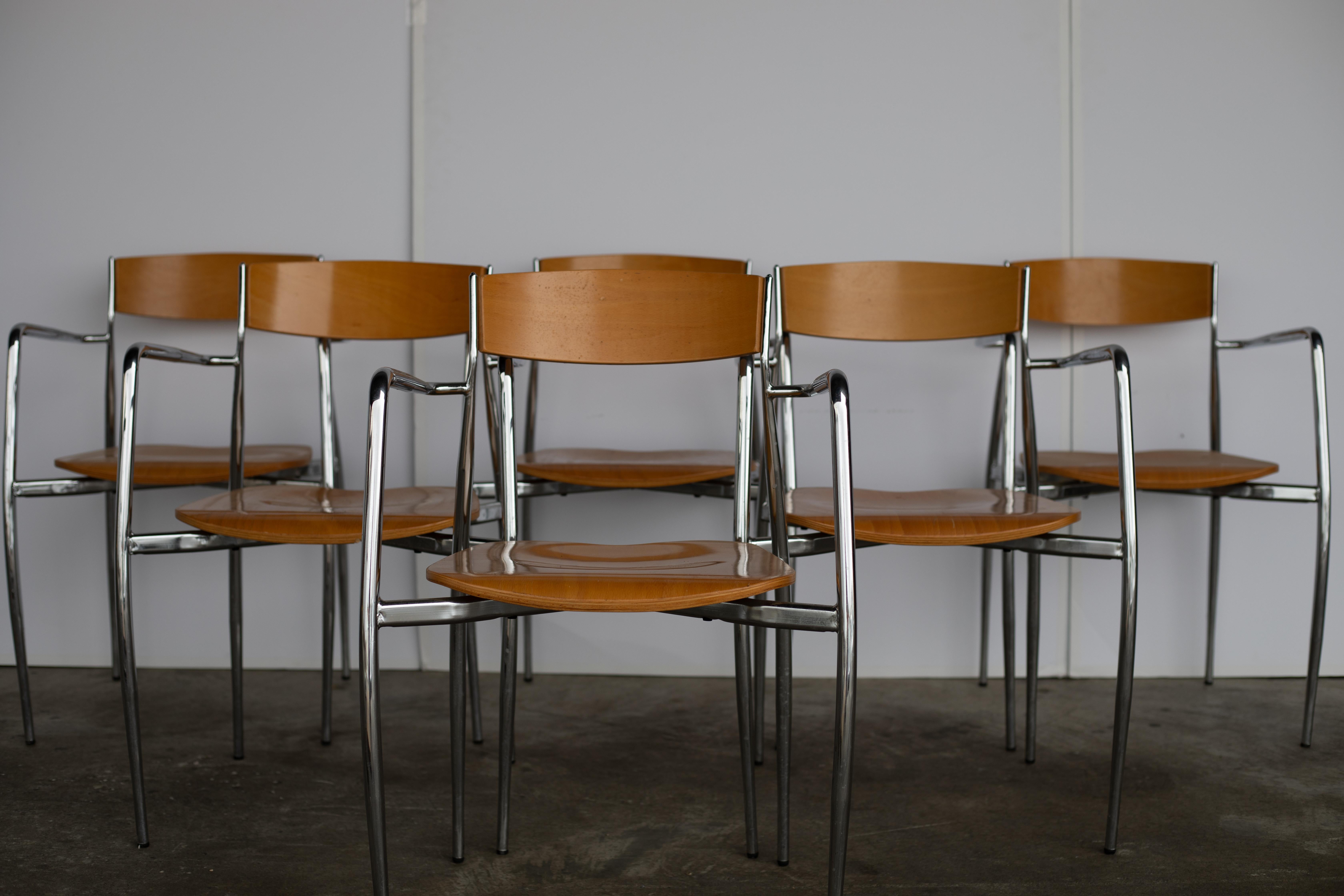 Cromo Set di poltrone postmoderne in cromo e bengala in vendita