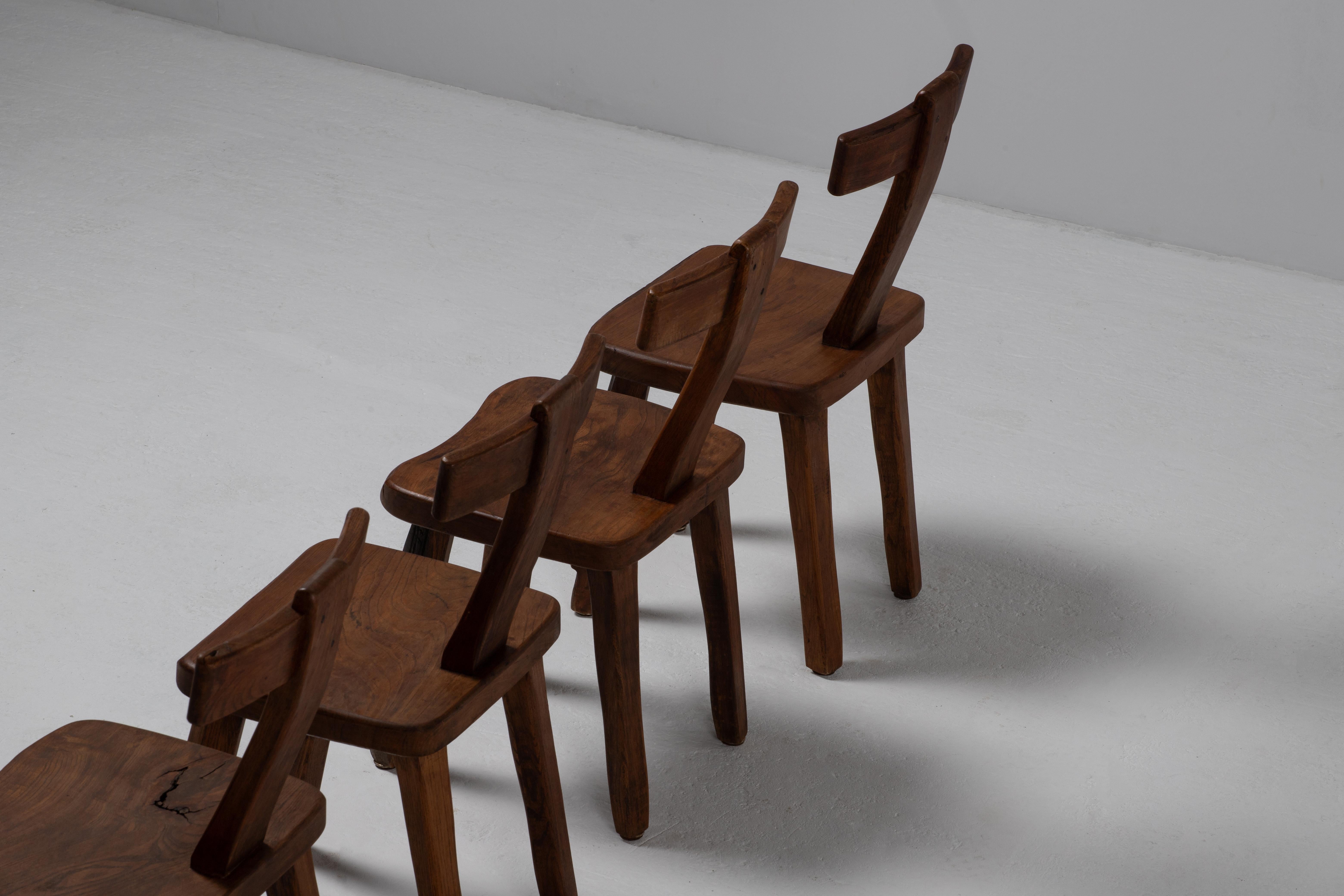 Set di sedie primitive brutaliste in legno massiccio, sedie T, Olavi Hänninen in vendita 7