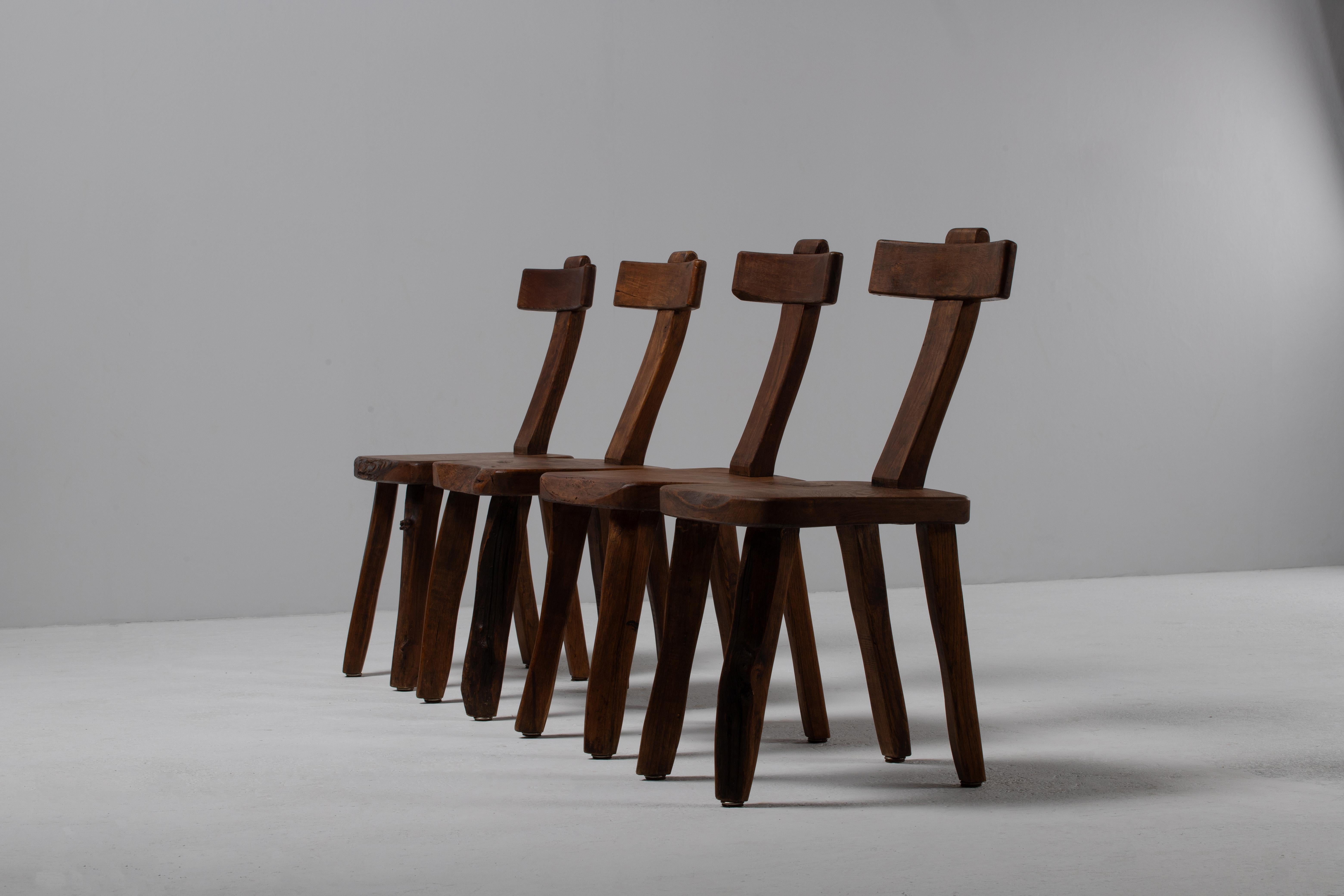 Set di sedie primitive brutaliste in legno massiccio, sedie T, Olavi Hänninen in vendita 10