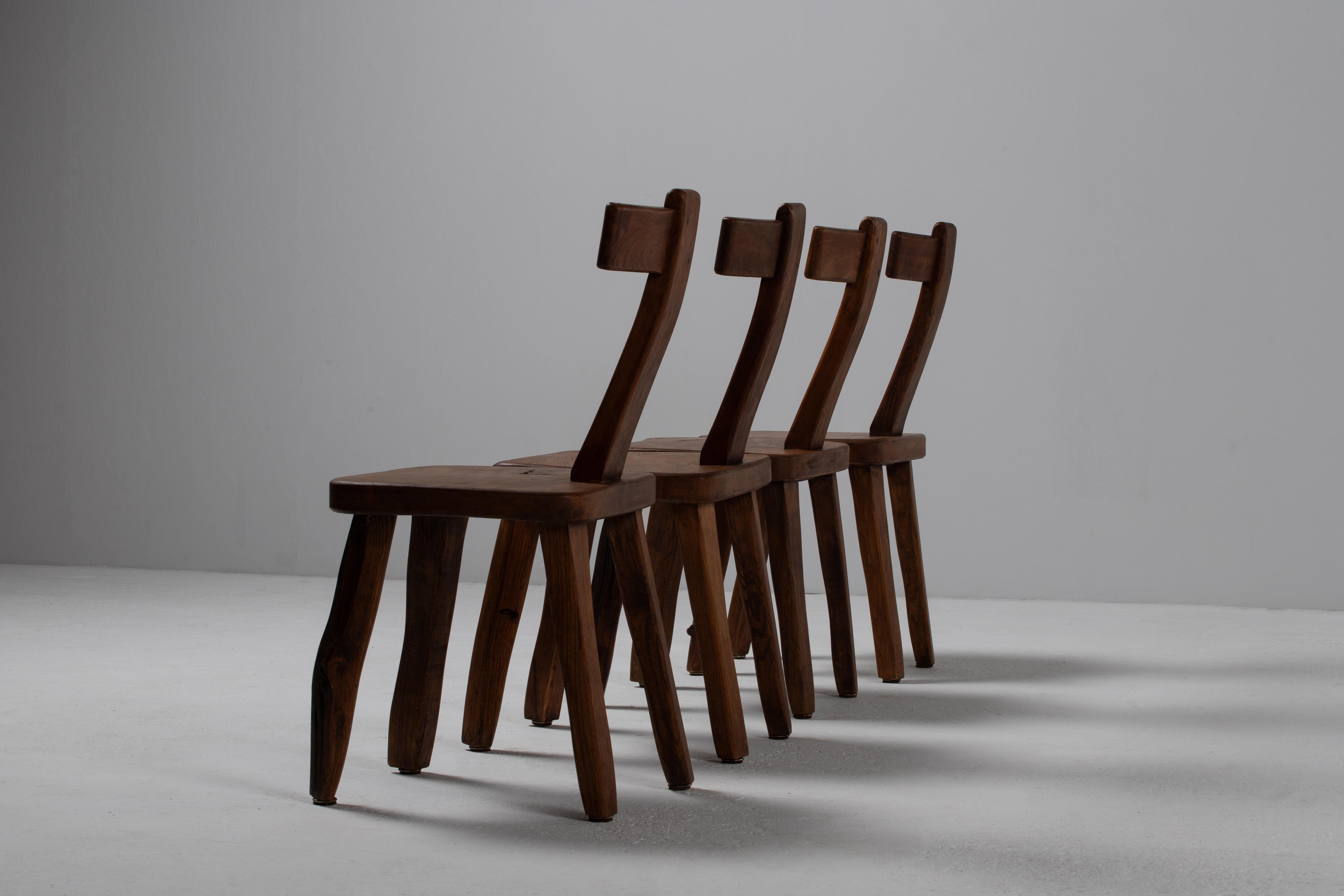 Set di sedie primitive brutaliste in legno massiccio, sedie T, Olavi Hänninen in vendita 11