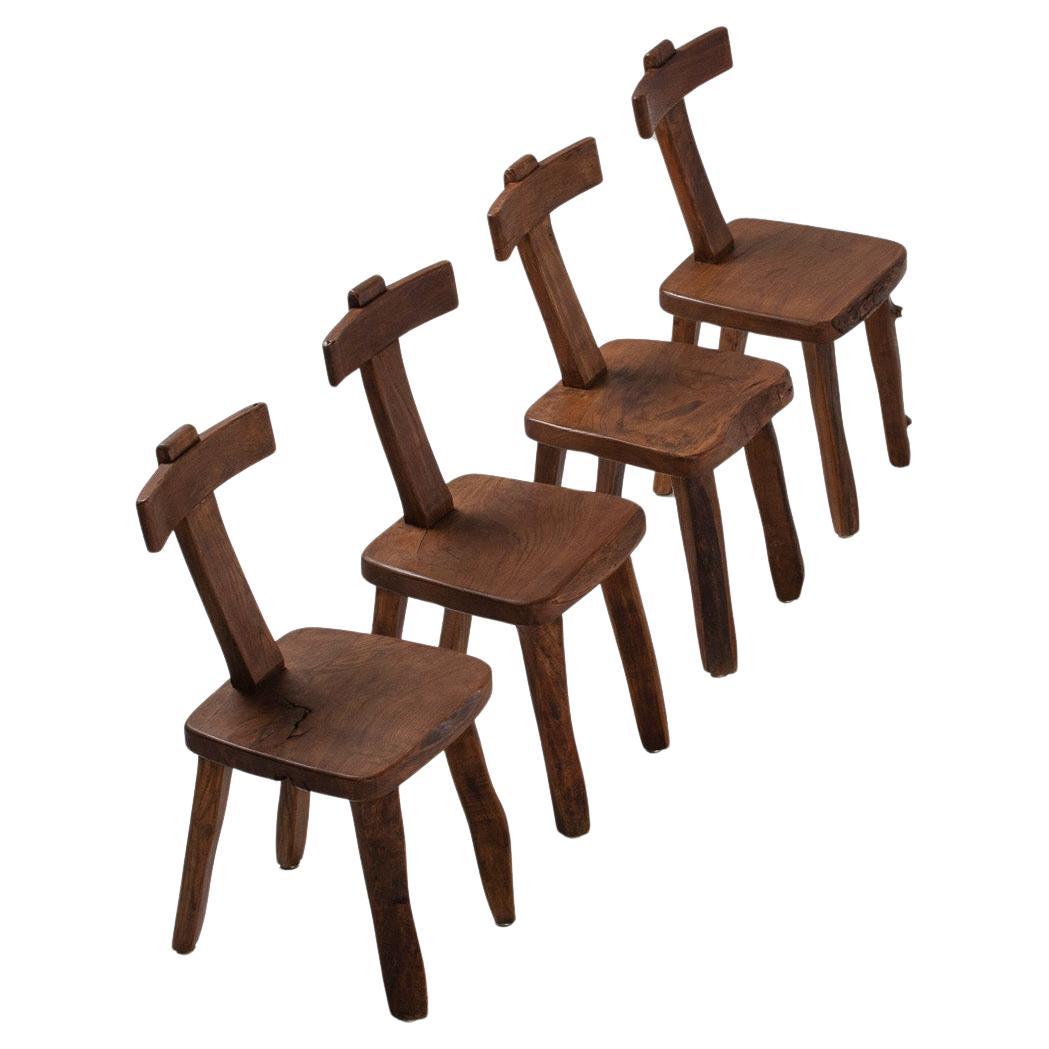 Ensemble de chaises primitives brutalistes en Wood Wood, chaises AT&T, Olavi Hänninen