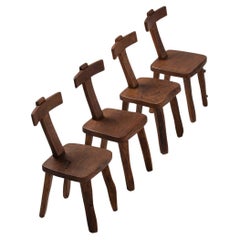 Set of Primitive Brutalist Chairs in Solid Wood, T chairs, Olavi Hänninen