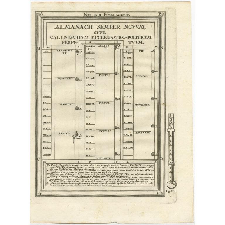 Almanach Semper Novum (..) 

Set of two antique prints depicting an ancient political and religious calendar. Source unknown, to be determined. 

Artists and Engravers: Anonymous.

Condition: Very good, please study images carefully.
Date: