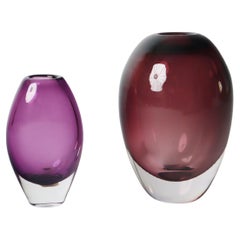 Set of Purple and Raspberry Colored Glass Vases by Gunnar Nylund, Sweden 1960s