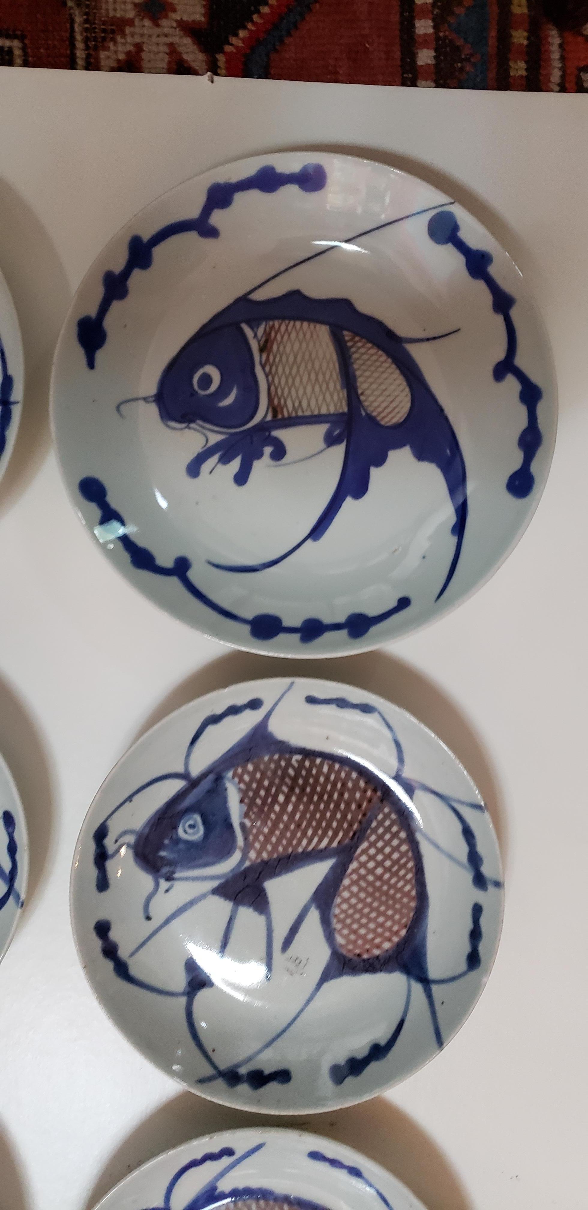 Set of Six Qing Dynasty Carp Plates In Good Condition In New York, NY