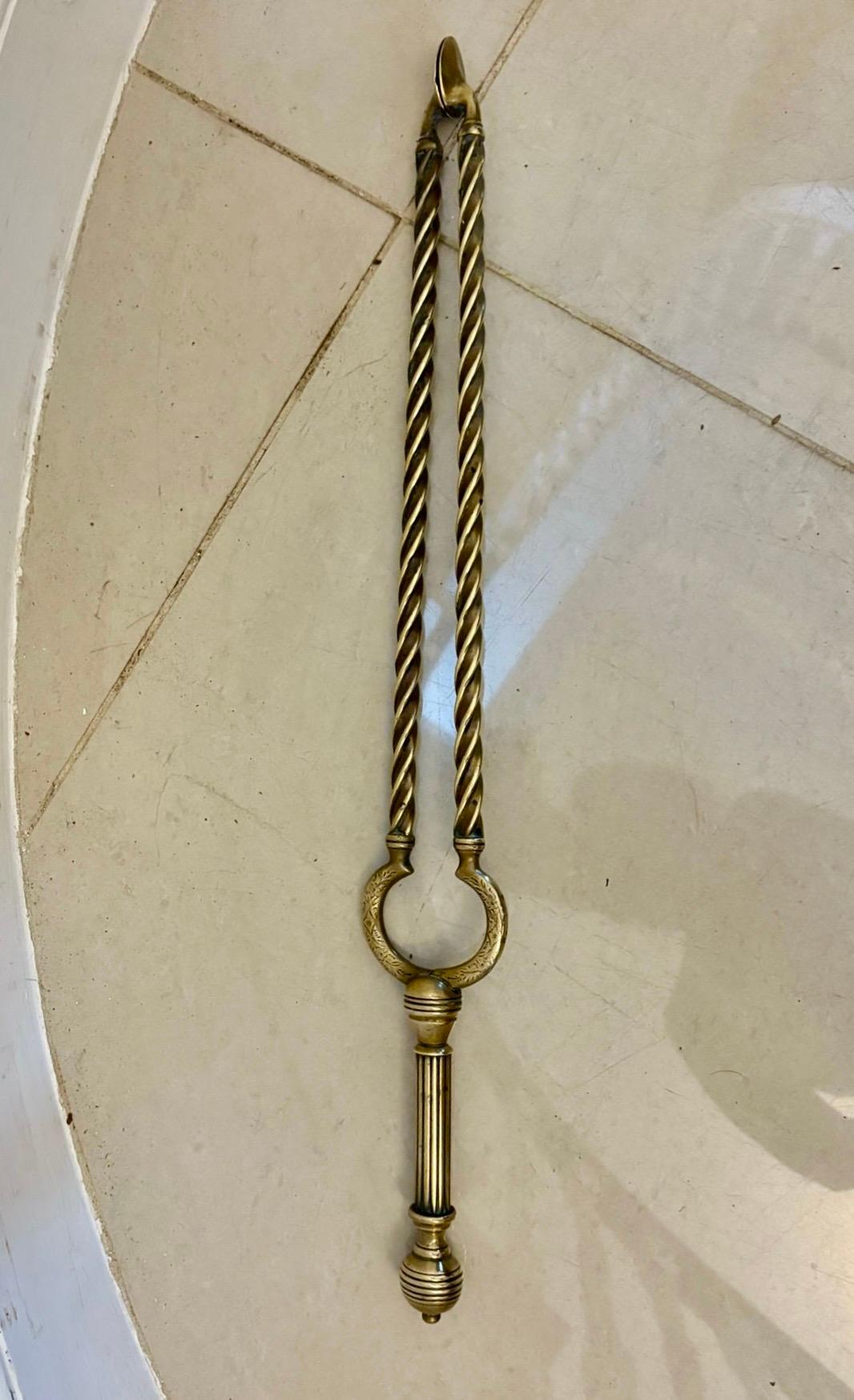 Set of Quality Antique Victorian Brass Fire Irons and Dogs For Sale 4
