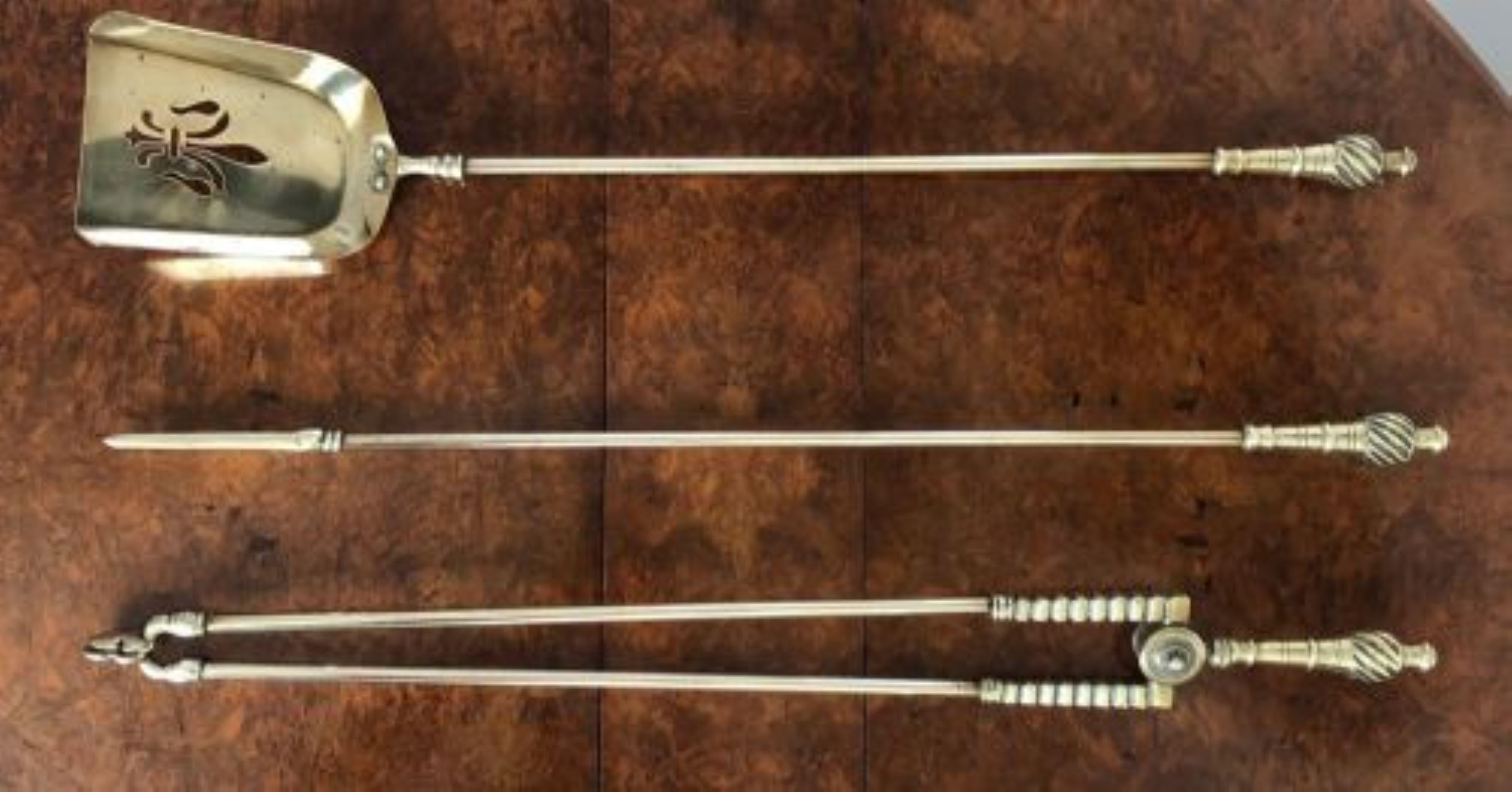 19th Century Set of quality brass fire irons For Sale