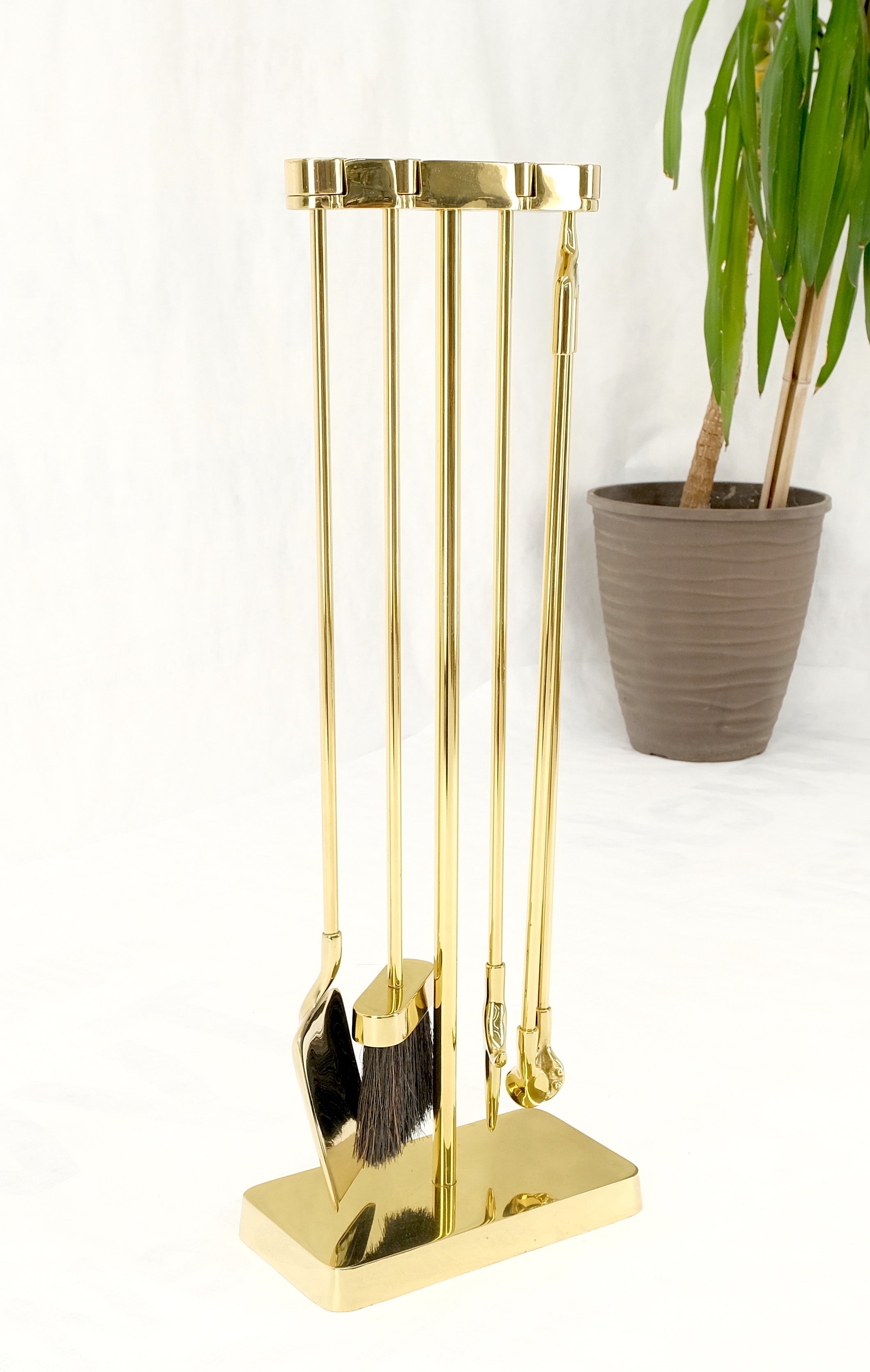 20th Century Set of Quality Mid Century Modern Brass Fireplace Tools For Sale