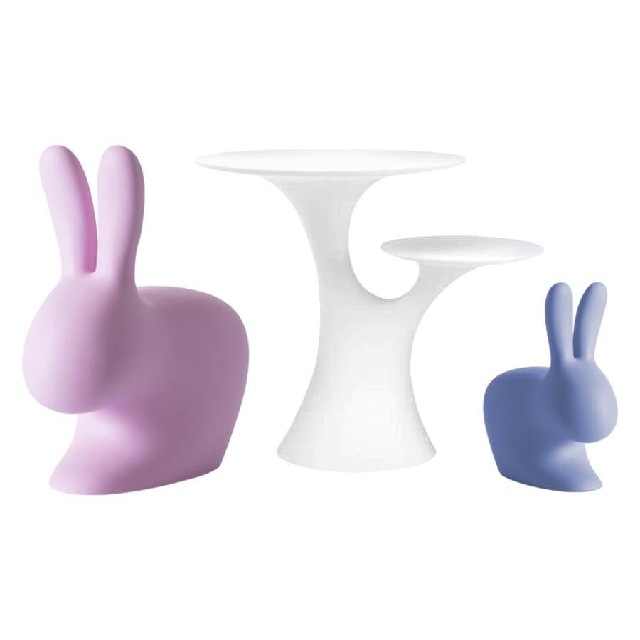 In Stock in Los Angeles, Set of Pink & Blue Rabbit Chairs & White Table