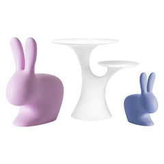 Set aus rosa-blauen Kaninchenstühlen und weißem Tisch