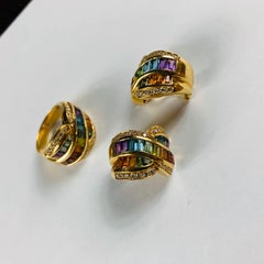 Set of Rainbow Colour Sapphires Ring and Earrings