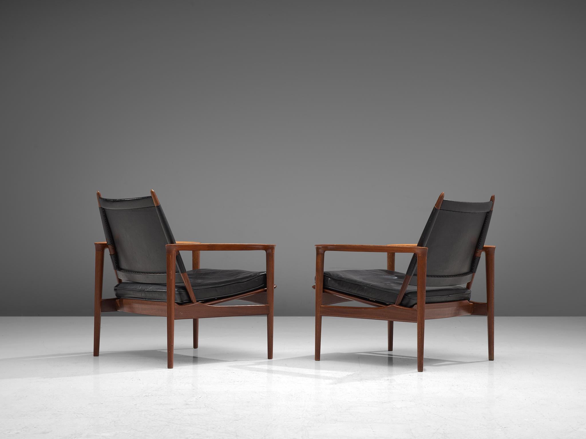 Mid-Century Modern Set of Rare Armchairs by Torbjørn Afdal in Teak and Leather