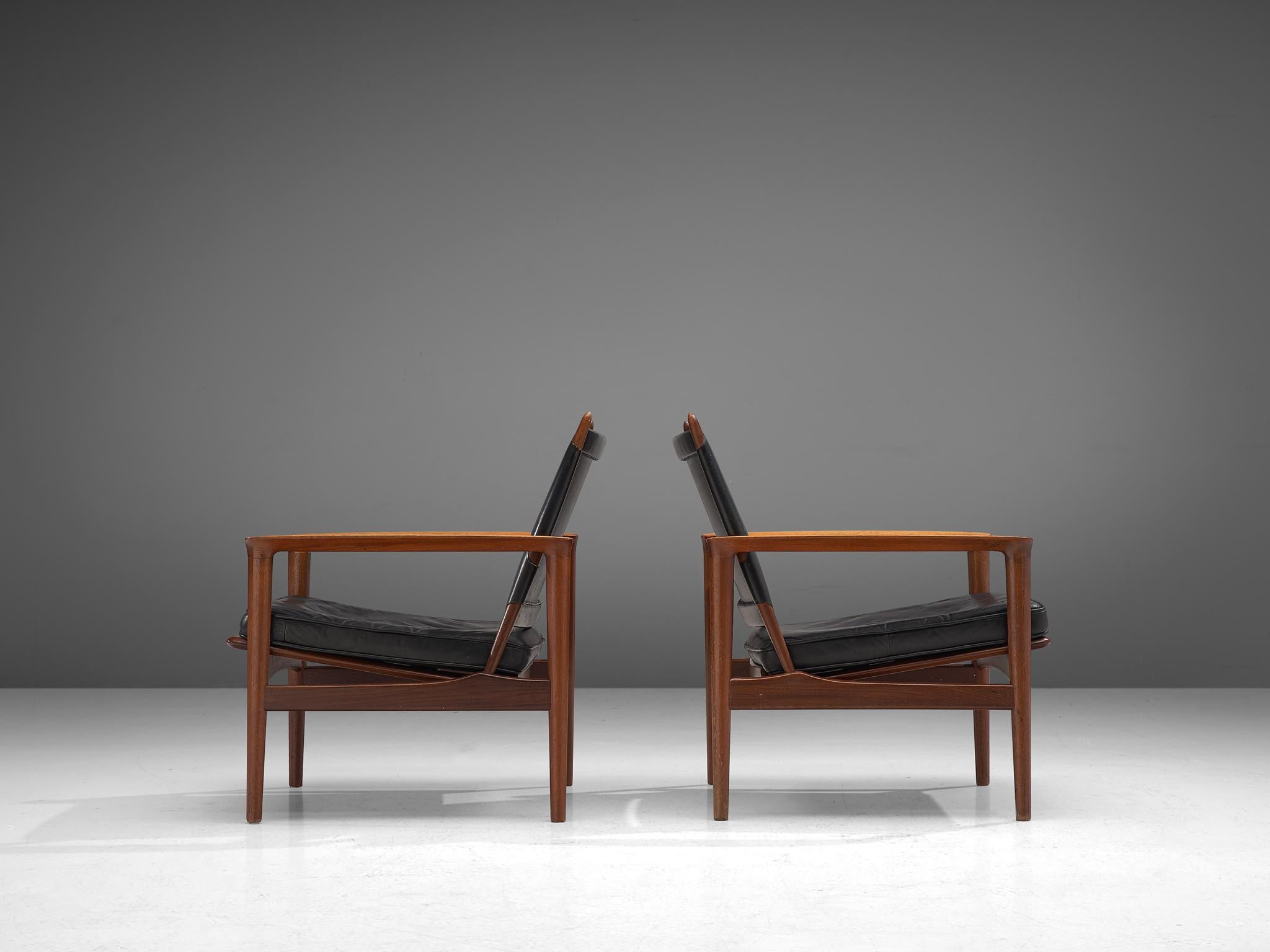 Norwegian Set of Rare Armchairs by Torbjørn Afdal in Teak and Leather