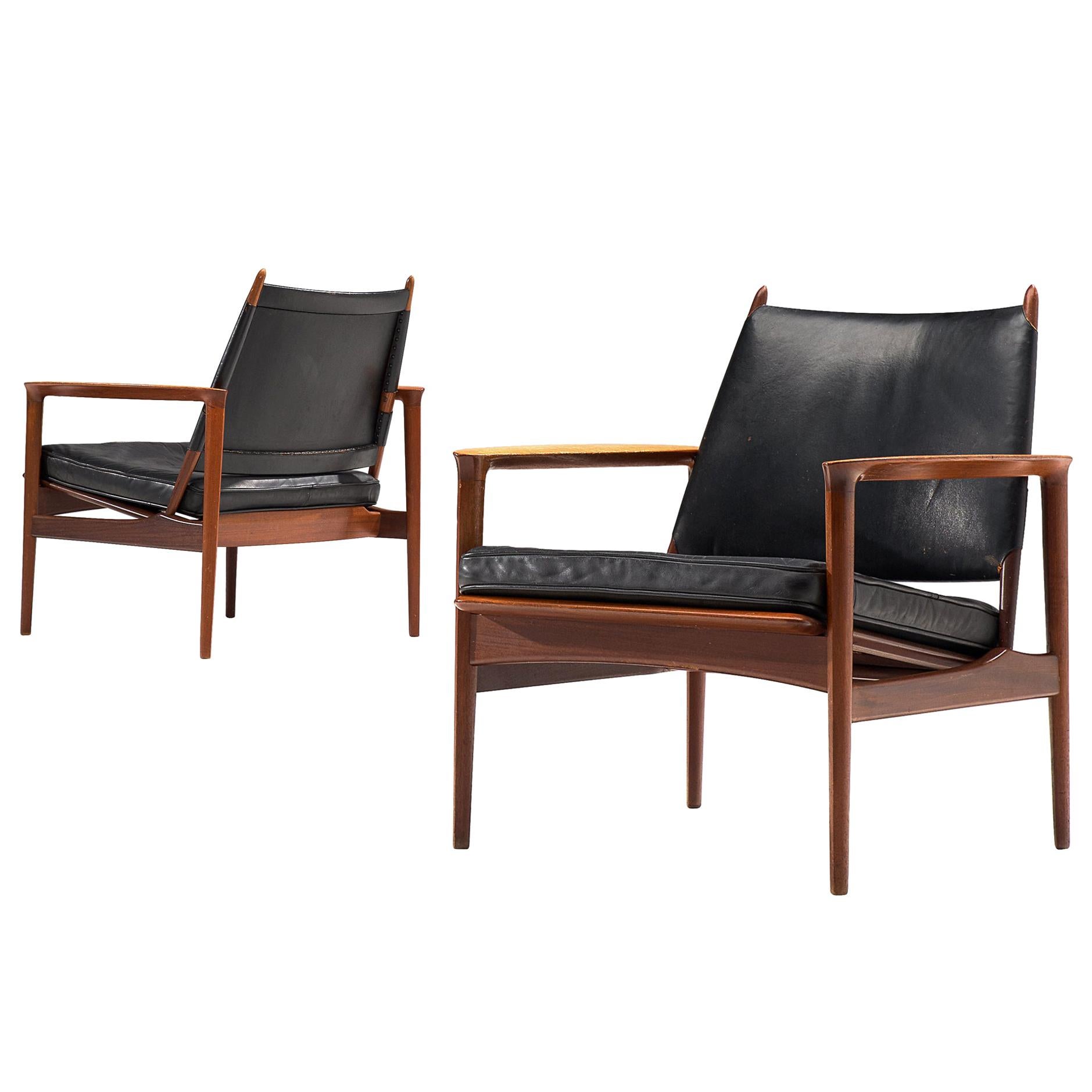 Set of Rare Armchairs by Torbjørn Afdal in Teak and Leather