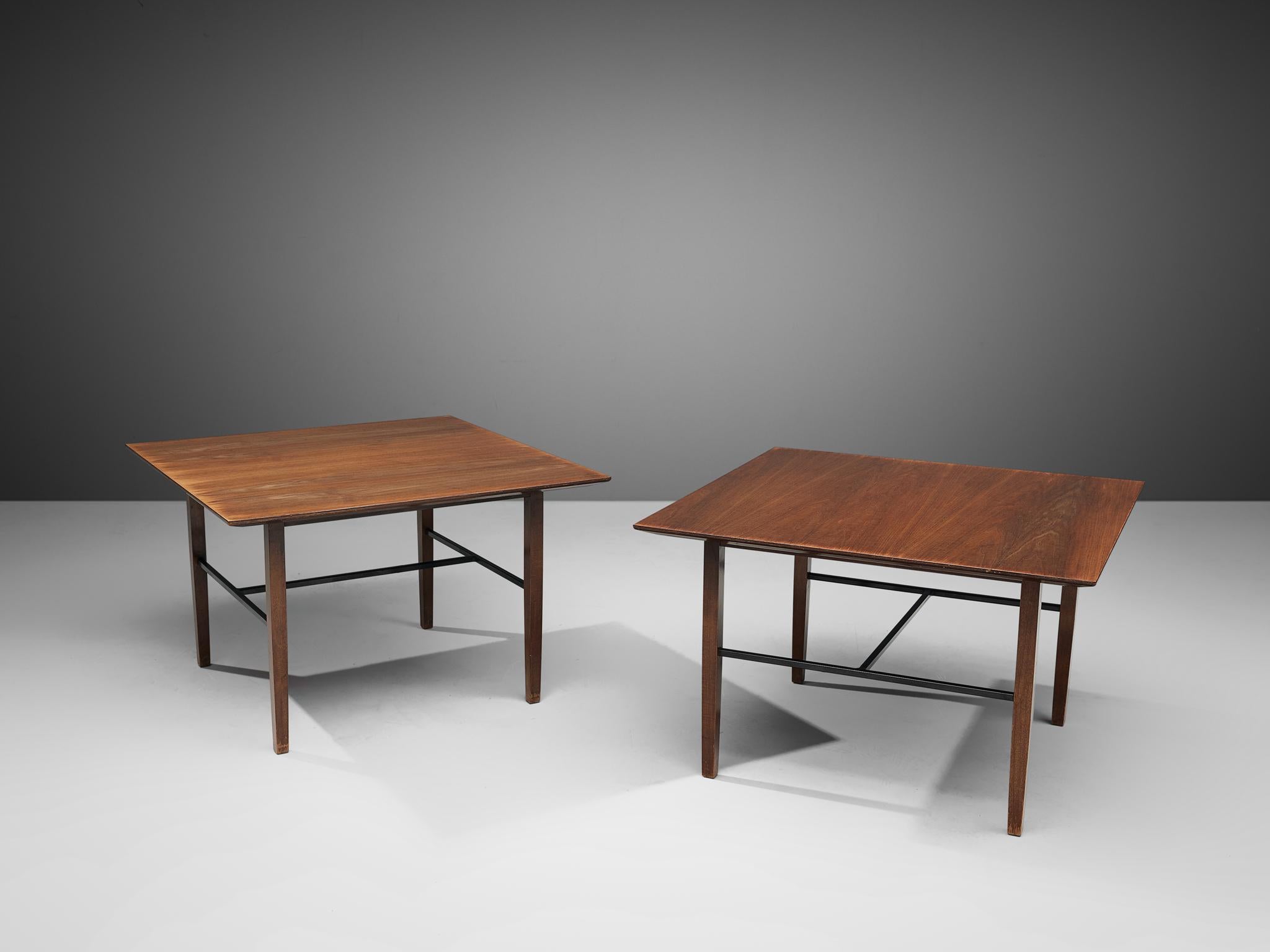 Harry Bertoia for Florence Knoll, set of side tables, model 560, walnut, metal, United States, 1960s

Exquisite and rare set of side tables is designed by Harry Bertoia and manufactured by Florence Knoll in the 1960s. This model is featured in the