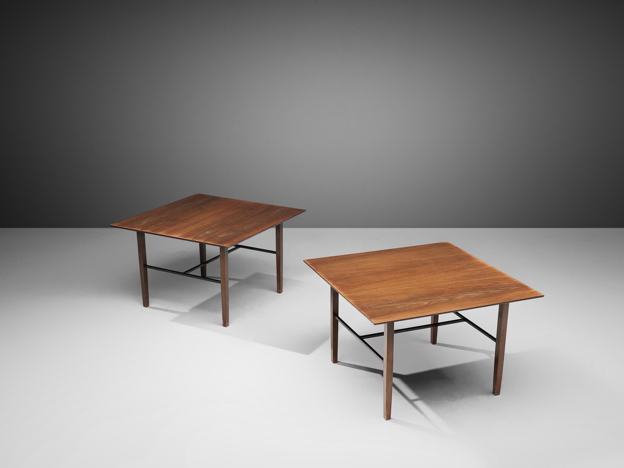 Mid-Century Modern Set of Rare Harry Bertoia Side Tables in Walnut