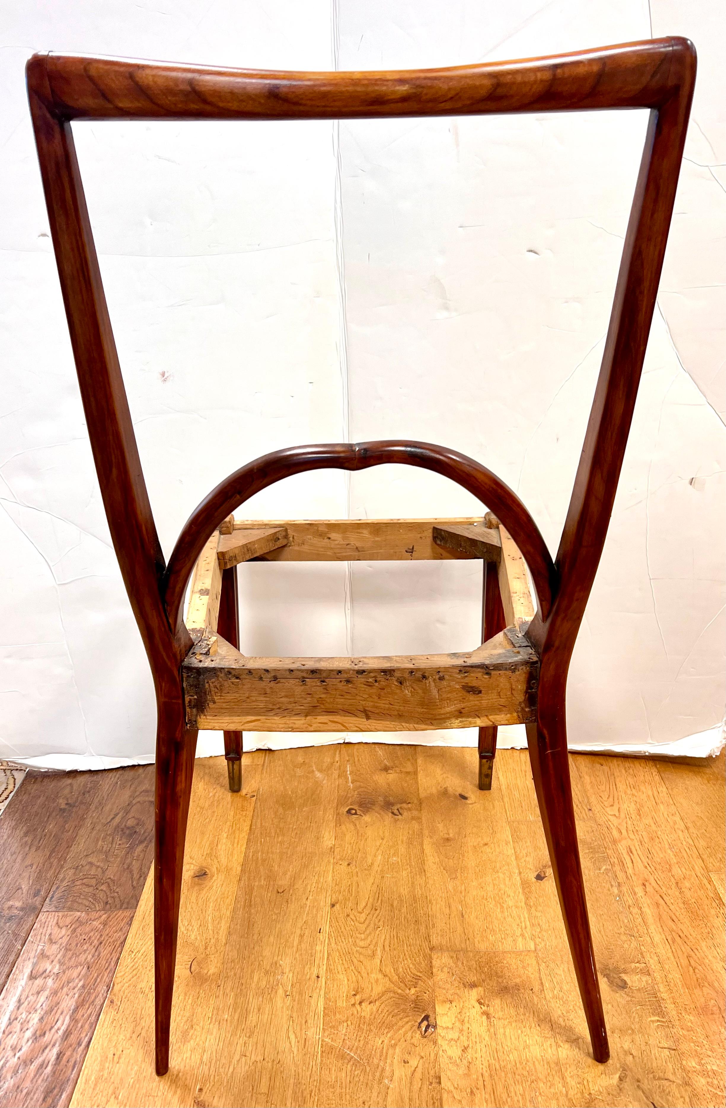 Brass Set of Rare Mid Century Italian Gio Ponti Style Dining Room Chairs