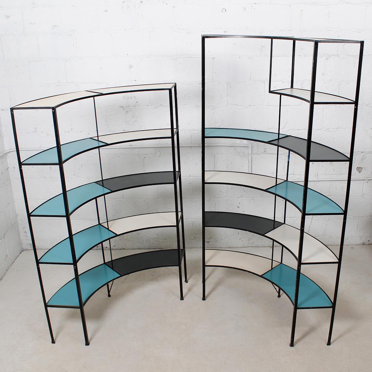Mid-Century Modern Set of Rare Multi-Color Curved Shelving Units by Frederick Weinberg For Sale