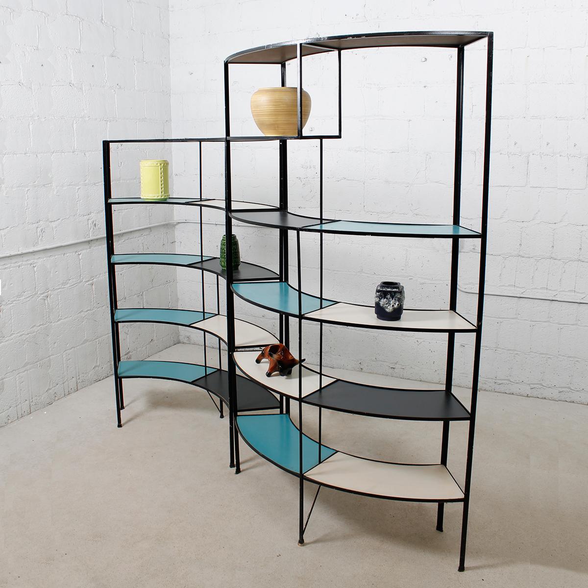20th Century Set of Rare Multi-Color Curved Shelving Units by Frederick Weinberg For Sale