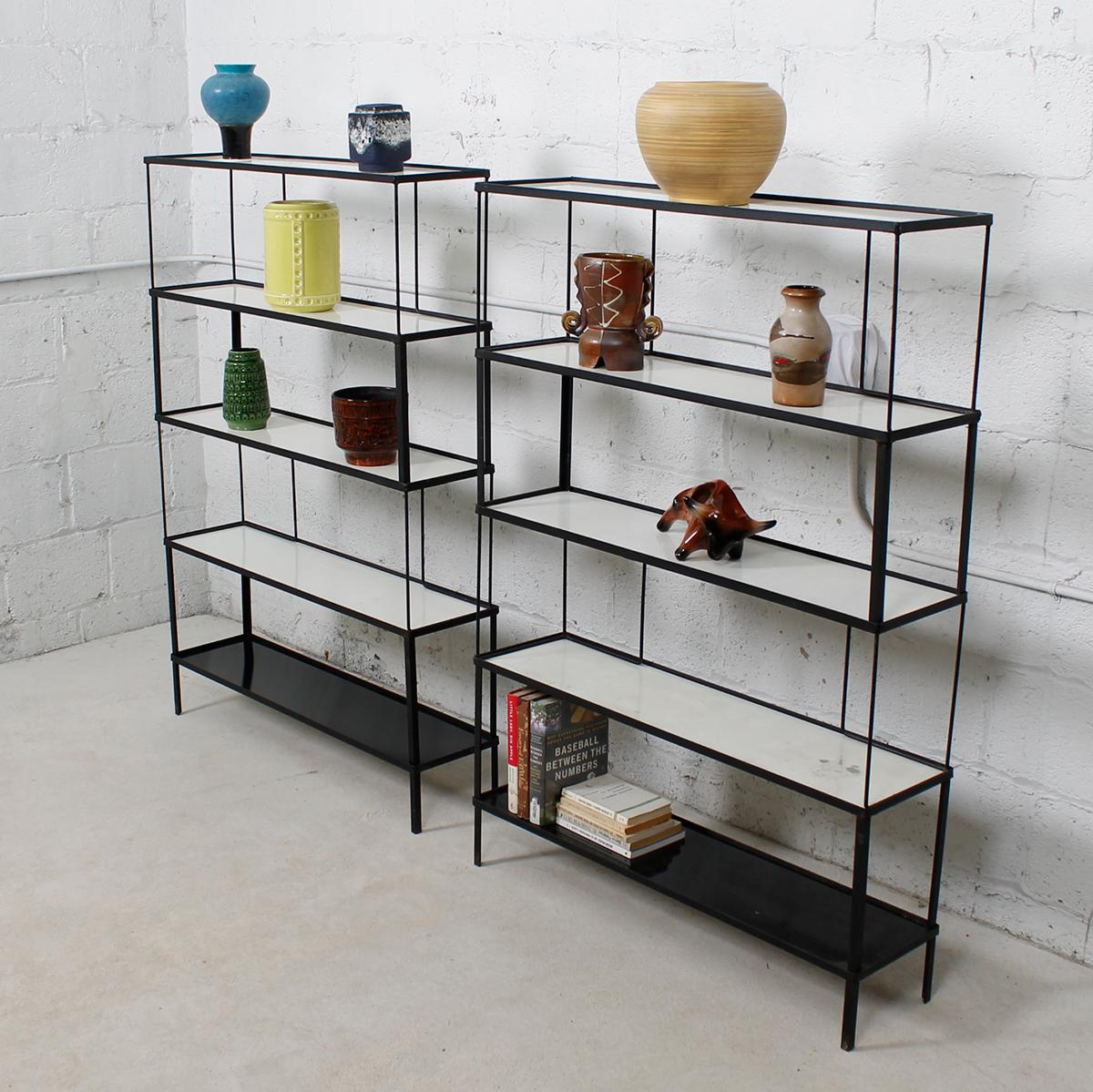 Iron Set of Rare Multi-Color Curved Shelving Units by Frederick Weinberg For Sale