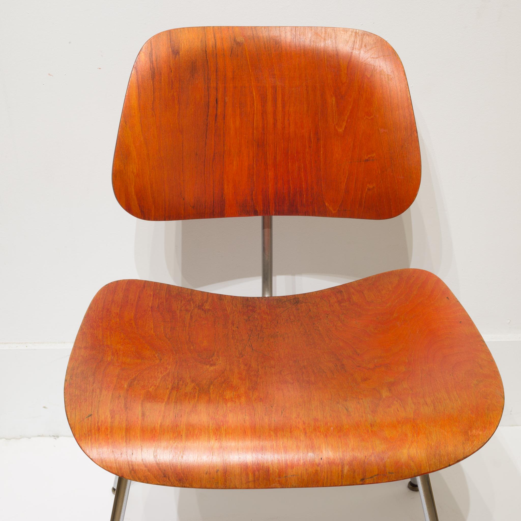 Set of Rare Red Aniline Herman Miller DCM Chairs, possibly Evans circa 1950-1960 8