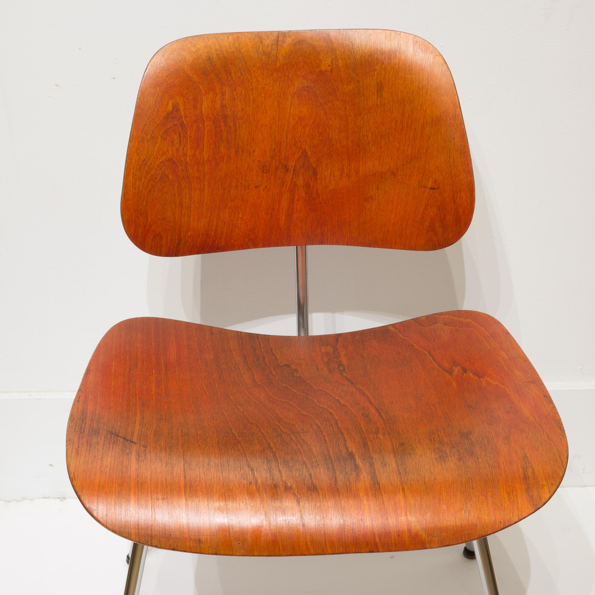 Set of Rare Red Aniline Herman Miller DCM Chairs, possibly Evans circa 1950-1960 9