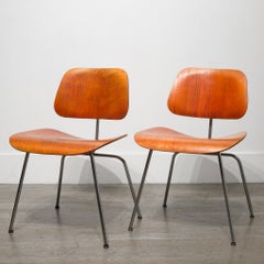 Set of Rare Red Aniline Herman Miller DCM Chairs, possibly Evans circa 1950-1960