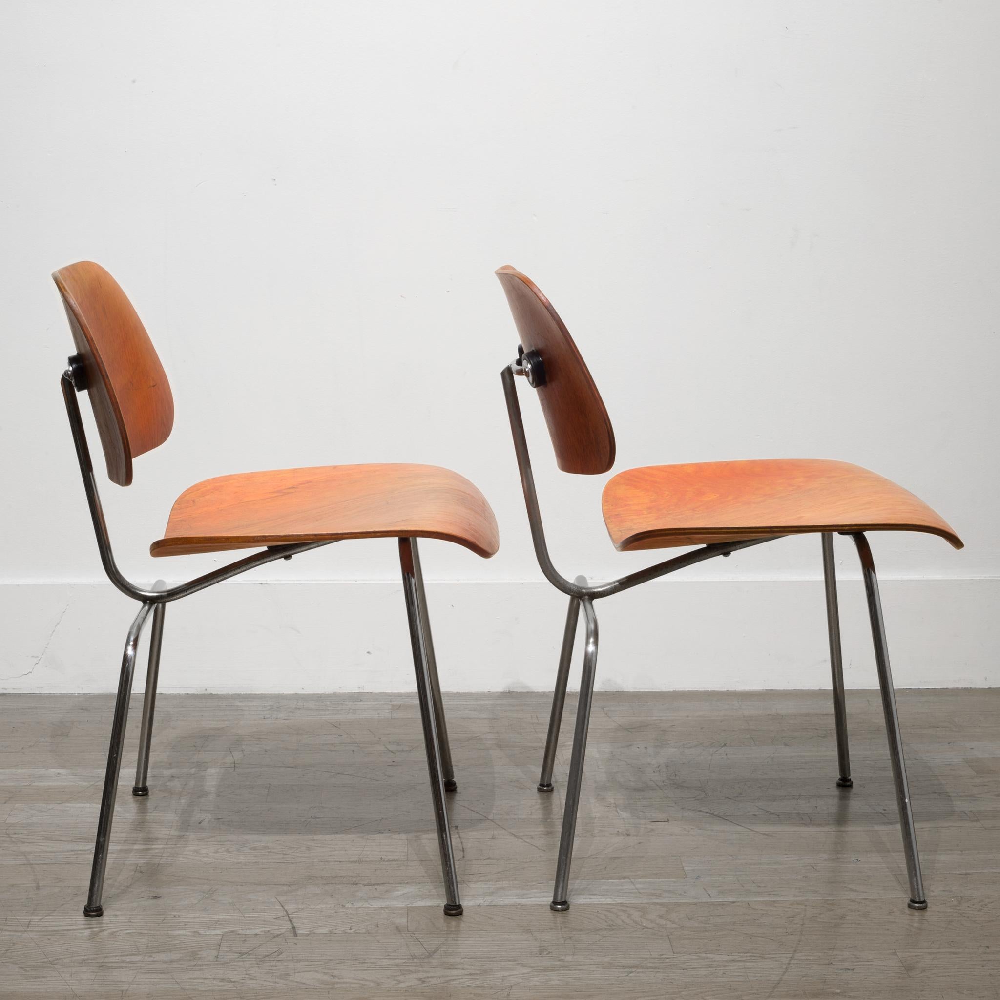 Metal Set of Rare Red Aniline Herman Miller DCM Chairs, possibly Evans circa 1950-1960