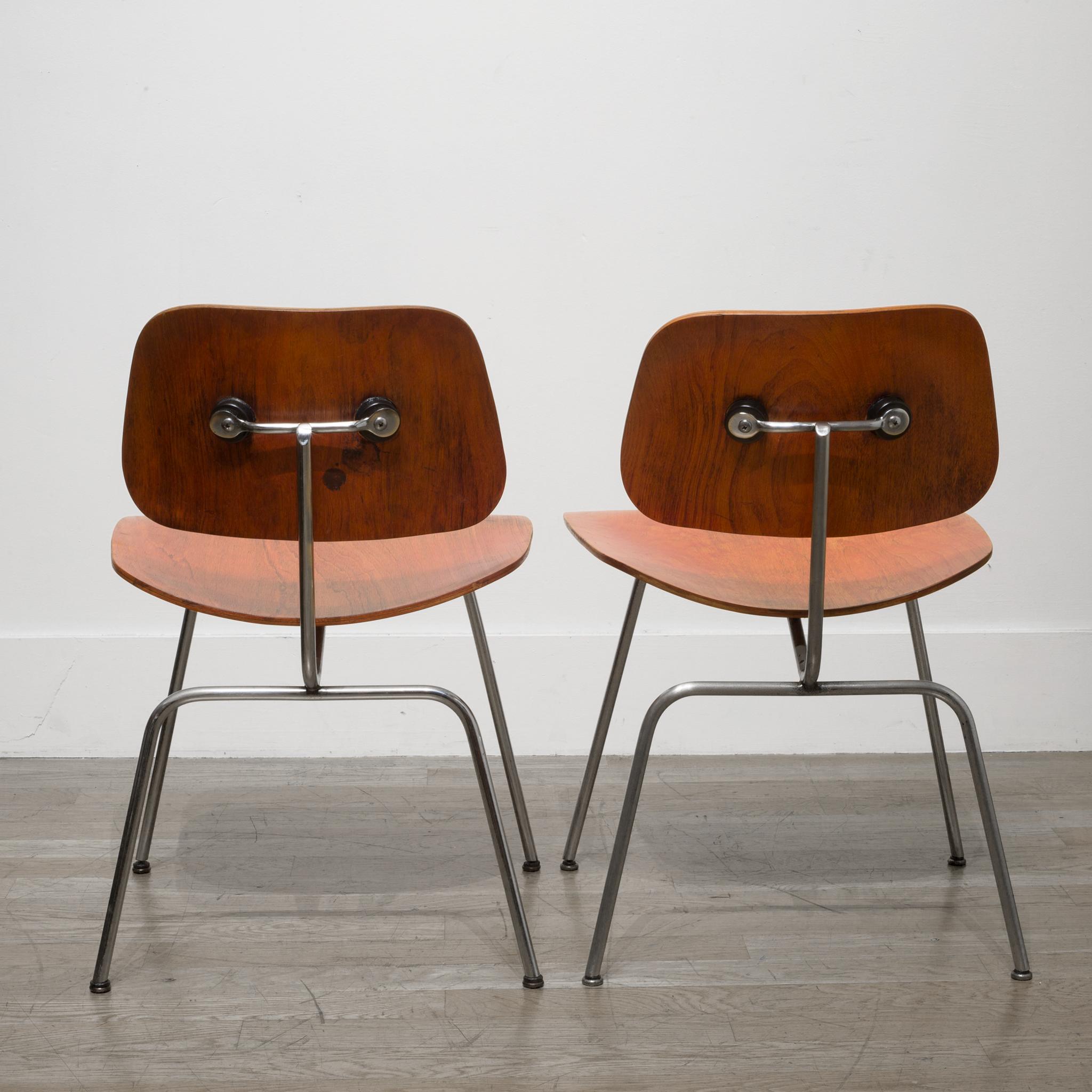 20th Century Set of Rare Red Aniline Herman Miller DCM Chairs by Evans circa 1950-1960