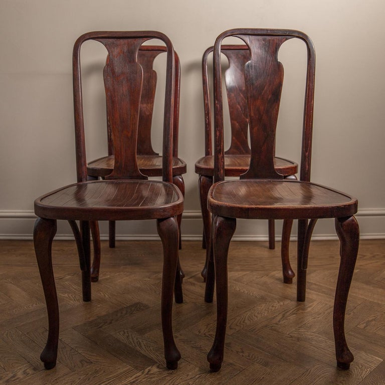 Set of Rare Splat Back Art Deco Dining Chairs, circa 1920 at