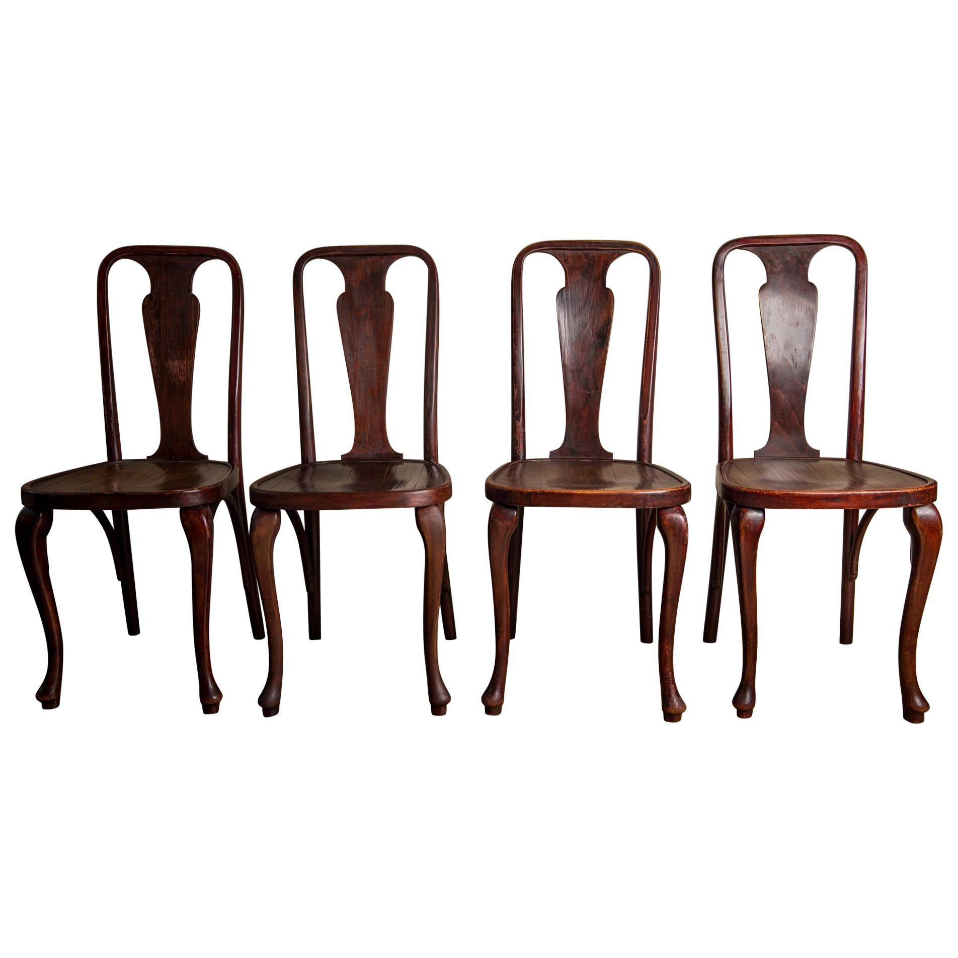 Set of Rare Splat Back Art Deco Thonet Dining Chairs, circa 1920